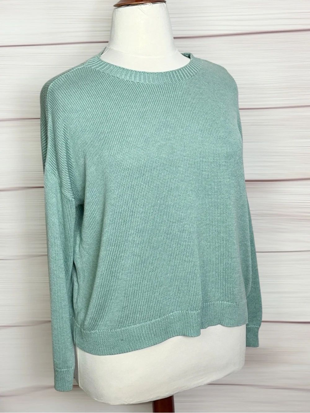 Eileen Fischer Boxy Sweater Aqua Green Tencel Lyocell Cotton Silk Relaxed XL